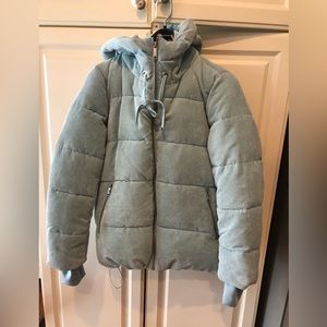 Women’s Medium Powder Blue corduroy Sam Edelman Pillow Collar Puffer Jacket